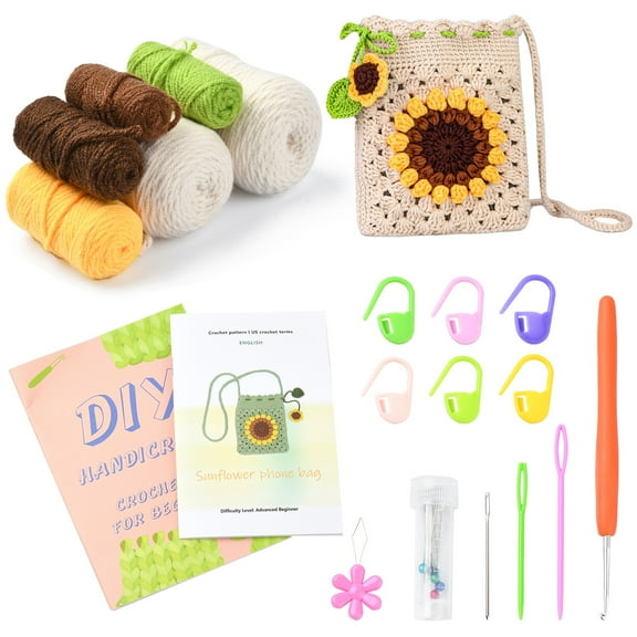 DanLingJewelry Misty Rose Color Sunflower DIY Crochet Tote Bag Kit DIY Floral Crochet with Step-by-Step Tutorials Tote Bag Crochet Tools Supplies for DIY Knitting Supplies