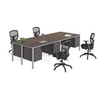 Boss Office Products Quad Desks With (4) Pedestals, 60" X 24" Desk Top (Ea), Driftwood