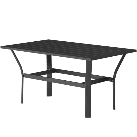 All-Weather Rectangle Metal Outdoor Coffee Table with Slatted Top for Garden and Patio-Stylish Black Design