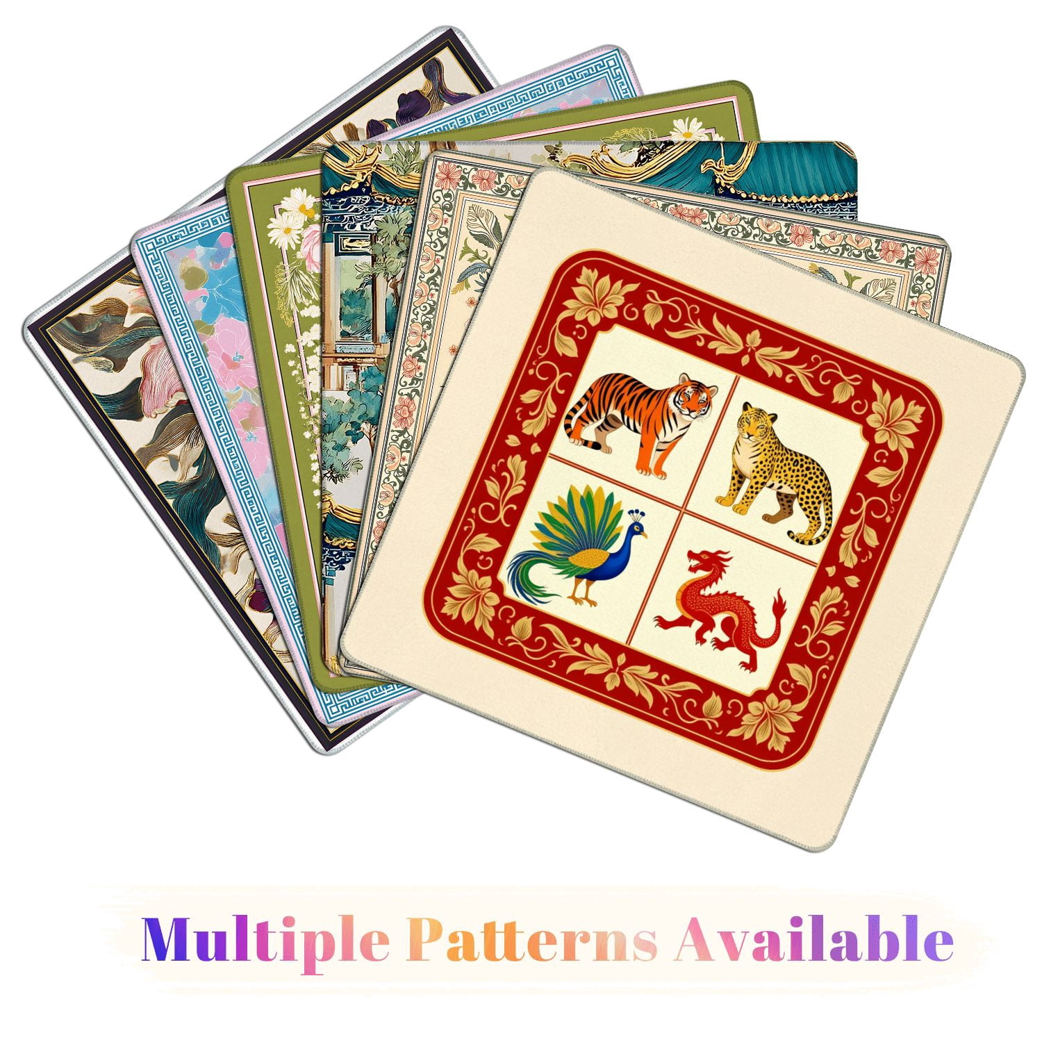 Mahjong Mat 31.5" x 31.5" Vintage Chinese Zodiac Animals Tiger Leopard Peacock Dragon Non-Slip Noise Reduction American Mahjong Tiles Table Cover for Dominoes Poker Card Board Games Gift