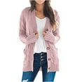 thumbnail image 2 of Cable Knitted Sweater Cardigans for Women Cozy Warm Open Front Button Down Jacket Outerwear with Pockets (XL, Pink), 2 of 7