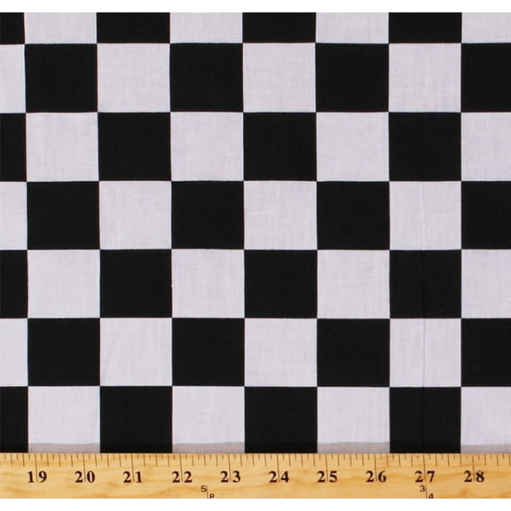 Racing Check Black and White 1.5" Squares Lightweight Cotton/Poly Blend 45" Wide Fabric by the Yard (5801M-7B)