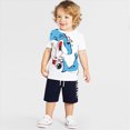 thumbnail image 6 of NOLDARES Toddler Boy Infant Shorts Set Clothes 2pcs Summer Adorable Graphic Short Sleeve Shirt Top Elastic Waist Shorts Pockets Outfit(White,7-8 Y), 6 of 7
