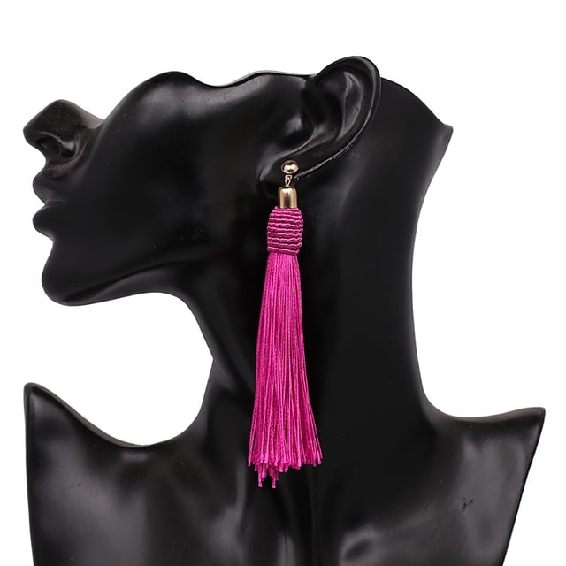 Pendientes de borlas largas para mujer y niña de estilo nacional, accesorio de joyería con forma de gota para oreja (rojo rosa)