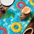 thumbnail image 3 of Summer Swimming Pool Table Runner 70 Inches, Floral Plumeria Leaves Blue Plaid Bed Runner Dresser Scarves Tabletop for Indoor Outdoor Parties/Ceremony/Banquet, 13" x 70", 3 of 9