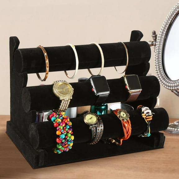 3 Tiers Bracelet Holder TeqHome Black Velvet Jewelry Organizer Stand and Display Detachable Bracelet Display Stand Jewelry Tree for Watch Organization