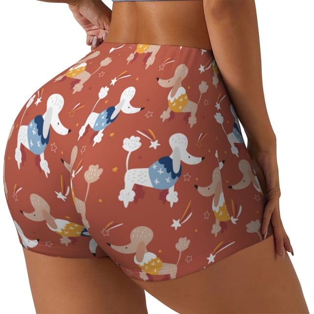 Fotbe Cute Poodle Dog Shorts Sin Costuras – Shorts Deportivos de Cintura Alta para Mujer, Elásticos para Gimnasio, Yoga, Running o Ciclismo-Large
