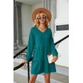 thumbnail image 3 of Autumn And Winter New V-neck Solid Color Splicing Long-sleeved Loose Dress For Women, 3 of 8