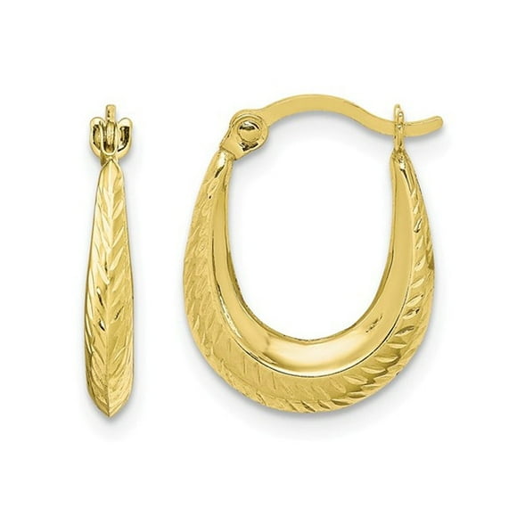 10K Yellow Gold Textured Hollow Hoop Earrings