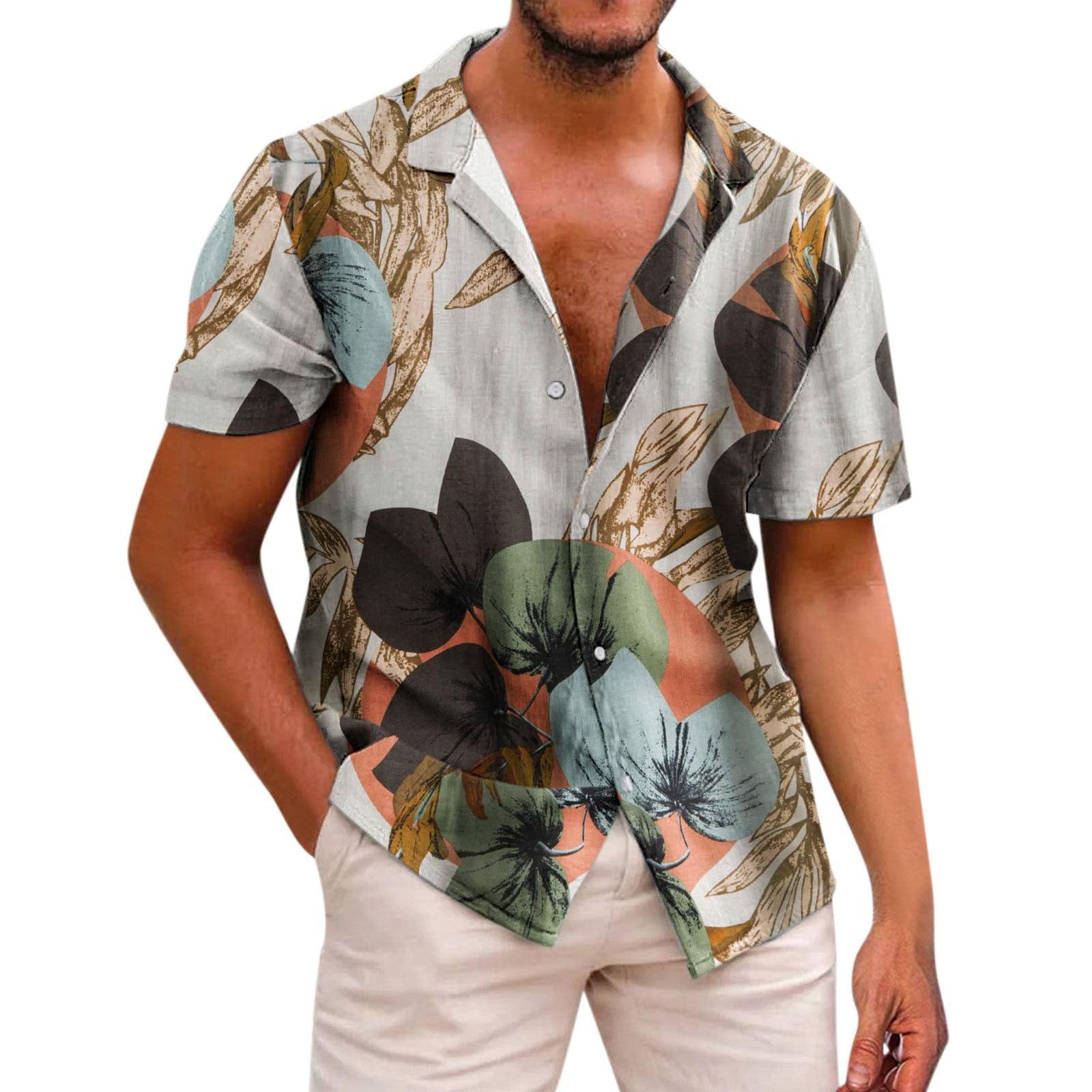 Por qué no mineral rural ZHAGHMIN Camisa Manga Larga Para Hombre Men Button Top Shirt Summer Printed  Casual Short Sleeves Top Shirt Lapel Shirt Fashion Casual Top Men Dress  Shirt Button Bodysuit 70S Shirt Men Silk T