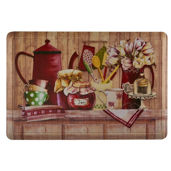 Home Sweet Home Anti Fatigue Kitchen Floor Mat - Non Slip Foam Comfort Standing Mat with Stain & Water Resistant Surface (Tea & Jam, 24" W x 36" L)