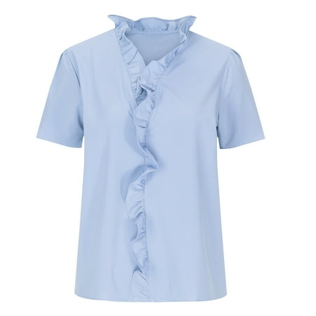 

Simplmasygenix Women Tops Summer Clearance Women s Casual Solid Color Ruffle Collar Long Sleeve Ruffle Shirt Blouse V-Neck Short Sleeve Shirt Tops