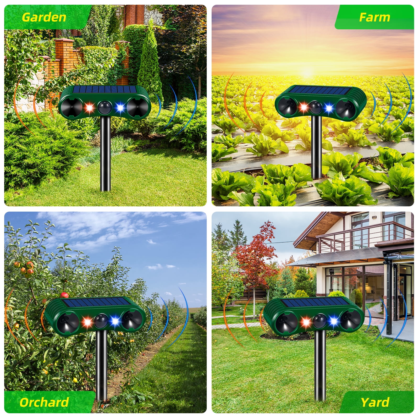 Onemayship Solar Pest Repeller with Motion Sensor: this innovative pest repeller is equipped with a PIR sensor and alternating red/blue flashing lights to repel cats, dogs, deer，protect yards