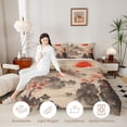 thumbnail image 4 of Manfei Ink Mountain Full Size Comforter Sets for Home, Red Sun Tree Bedding Sets for Office, Black Red Beige, Reversible 3 Pieces, 1 Comforter and 2 Pillowcases, 4 of 6