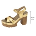 thumbnail image 4 of Viluyesy Womens Block Heels Sandals, Open Toe Ankle Strap Shiny Faux Leather Summer Platform Shoes Gold US8.5, 4 of 9