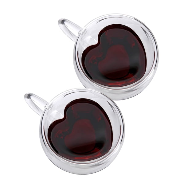 Tazas de café CNGLASS de vidrio con forma de corazón de doble pared, 150 ml (juego)