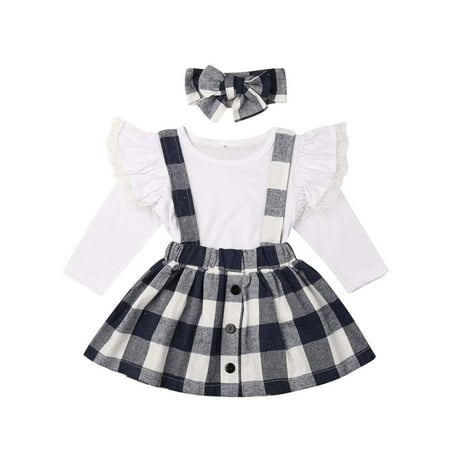 

Sunisery Christmas Toddler Kids Baby Girl Lace Tops+Plaid Bib Tutu Dress Outfits Clothes Blue 2-3 Years