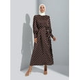 thumbnail image 3 of Brown - Polka Dot - Crew neck - Unlined - Modest Dress - Refka, 3 of 5