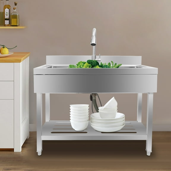 Stainless Steel Kitchen Sink, Freestanding Commercial Sinks, Stainless Steel Sink for Laundry Room Bathroom Farmhouse