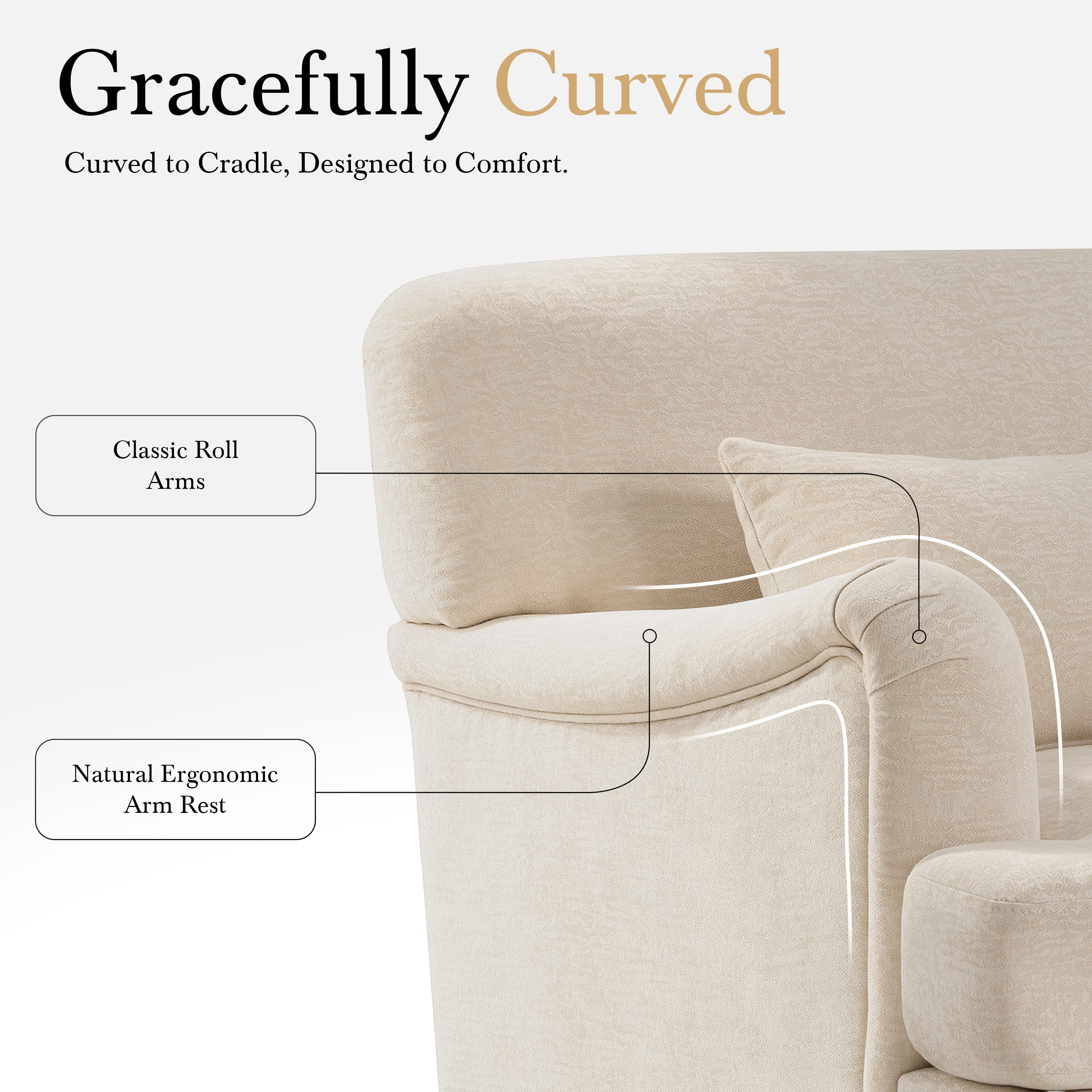GARITIN Oversized Accent Chair 40.5 Inch, Modern Upholstered Armchair with Lumbar Pillow and Turned Wood Legs for Living Room, Beige