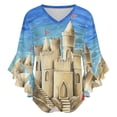 thumbnail image 5 of Sand Castle Beach Christmas Women's V-Neck Blouse With 3/4 Ruffled Bell Sleeves Casual Top Ladies Blouses, 5 of 7