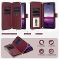 thumbnail image 3 of Quilted Wallet Phone Case with Strap & Stand for Samsung Galaxy S24 Ultra Zippered Card Holder Red, 3 of 6