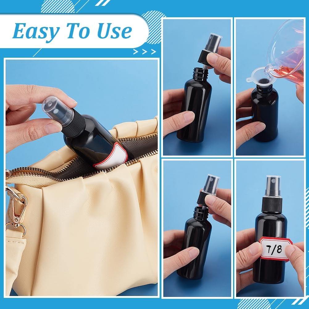 100pcs Small Spray Bottles 2oz/60ml Plastic Empty Spray Bottle Transparent Refillable Travel Bottle with 10pcs Small Funnel and 120pcs Bottles Labels