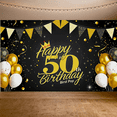 thumbnail image 6 of Black Background Happy 50th Birthday Banner with Golden Crown Balloons and Bunting Decors for Birthday Party Photography Props Backdrop Supplies, 6 of 8