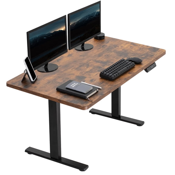 VIVO Electric 43” x 24” Stand Up Desk, Vintage Brown Table Top, Black Frame