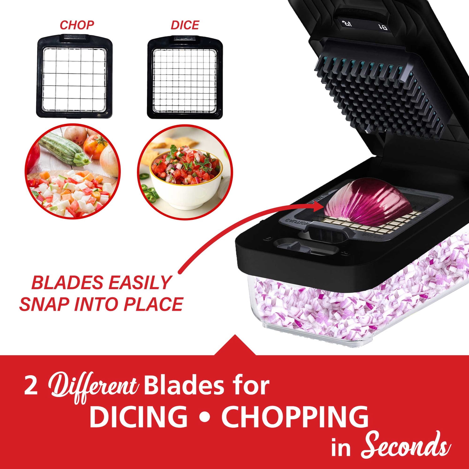 Brentwood Vegetable Chopper with 3.6-Cup Storage Container and 2 Interchangeable Stainless Steel Blades, Black, KA-5024BKS