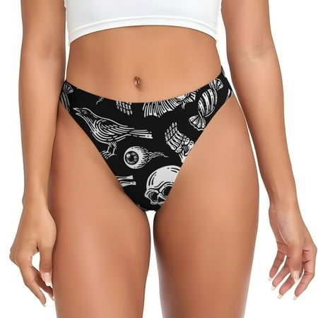 Zeuib Skull bird bat spider Print Seamless Women Underwear Thongs High Waisted No Show Ladies Panties Breathable Comfortable Brief Hi Rise Undies-X-Small