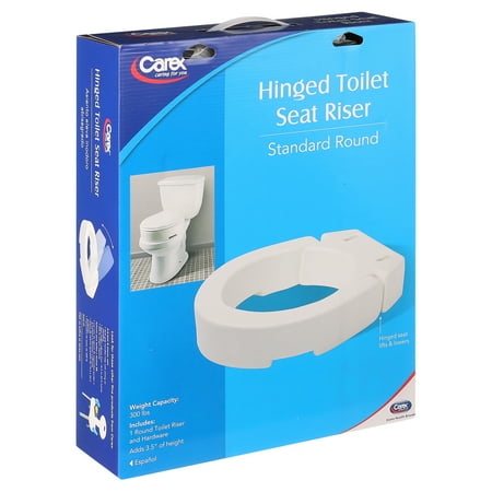 Carex Hinged Toilet Seat Riser, Adjustable, Adds 3.5 in Height, White, 300 lb Limit