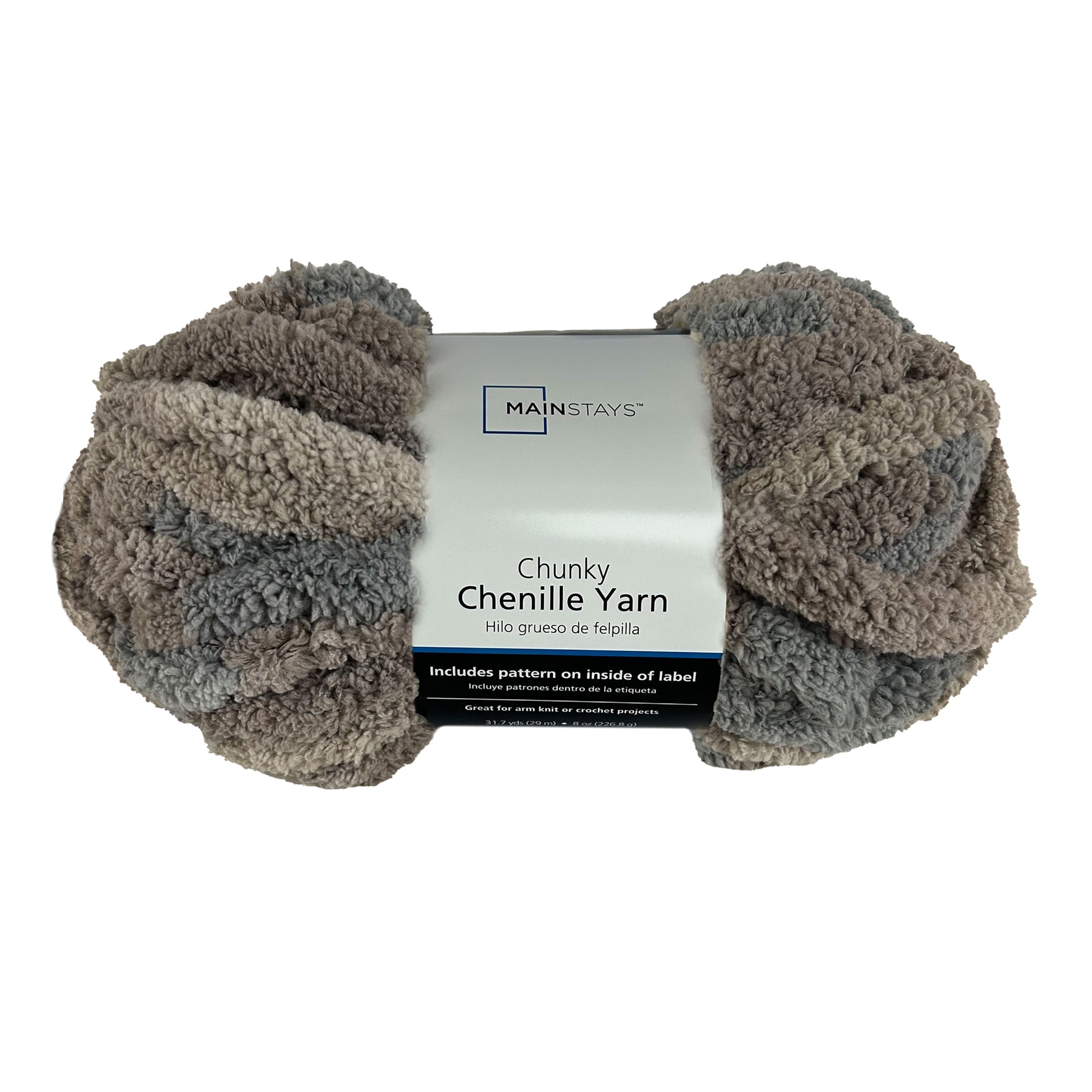 Mainstays Chunky Chenille Yarn, 31.7 yd, Multi Neutral, 100% Polyester, Super Bulky, Pack of 4