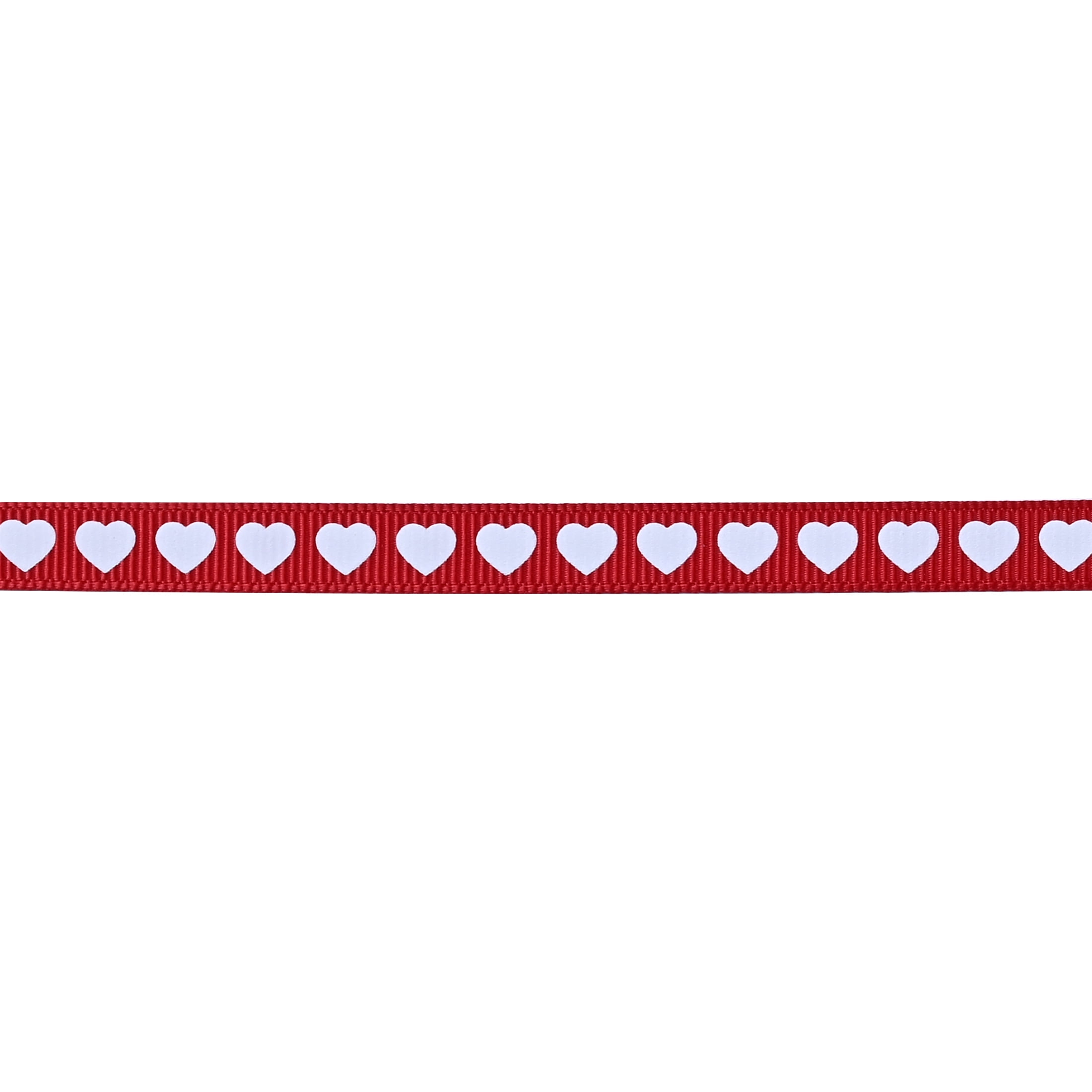 Gwen Studios 3/8" Red with White Hearts Grosgrain Ribbon, 7 Yards