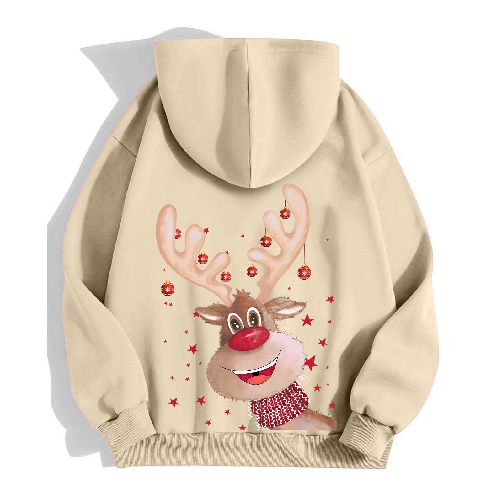 Ugly Christmas Hoodies for Women Zip Up Xmas Graphic Print Fleece Hooded Sweatshirts Funny Holiday Party Casual Jackets