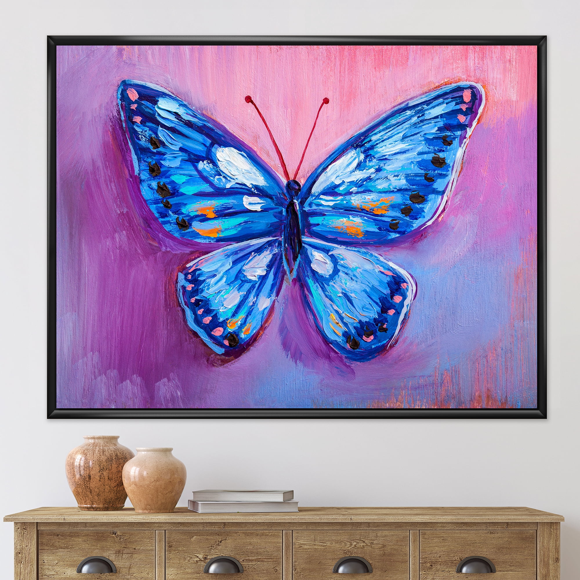 Designart 'Ancient Blue Butterfly I' Modern Framed Canvas Wall Art Print