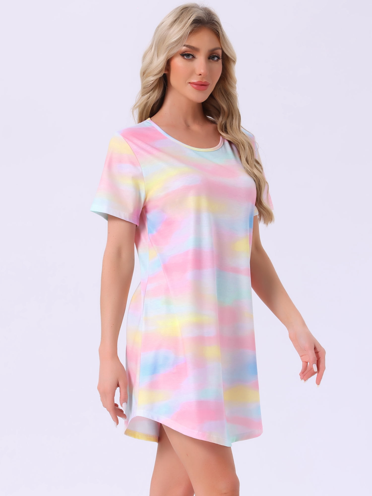 DARING DIVA Women's Colorful Striped Short Sleeve Nightgown S Light Rainbows