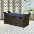 thumbnail image 5 of Ulax Furniture 27.6 Gallon Patio Wicker Storage Box, Outdoor Rattan Storage Bench Deck Bin with Cushion and Hydraulic Hinge Lid (Navy), 5 of 7
