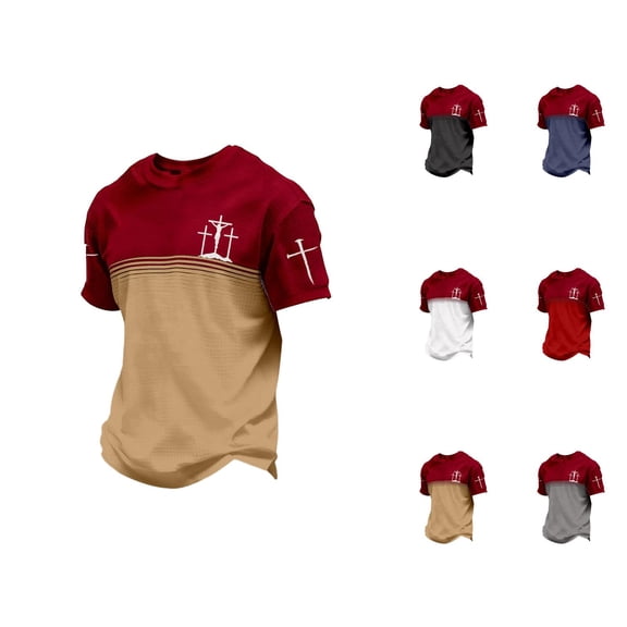 Christian T Shirts for Men 2026 Summer Casual Short Sleeve Crewneck Color Block Cross Graphic Tee Shirt