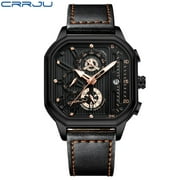 Crrju Men Watch Top Brand Luxury Military Leather Square Clock Quartz Business Sport Wristwatch Relogio Masculino - Quartz Wristwatches