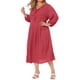 thumbnail image 4 of Vestido de mujer de talla grande Agnes Orinda, de mangas largas, con escote en V y volantes, 4X rojo, 4 of 6