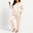thumbnail image 6 of vdgthytj Plus Size Loungewear Sets for Women Satin Long Sleeve Crewneck Tops Straight Leg Pants Fall Sleepwear 2 Piece Outfits(X-Large,White), 6 of 9