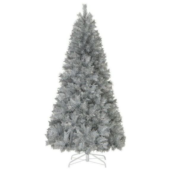GVN 7ft Artificial Christmas Trees with Branch Tips and Warm White LED Lights, Xmas Decoration Tree for Xmas Decoration, Holiday Decor, Silver
