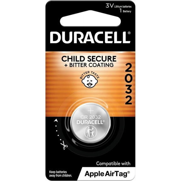 Duracell CR2032 3V Lithium Battery, Child Safety Features, 1 Count Pack, Lithium Coin Battery for Key Fob, Car Remote, Glucose Monitor, CR Lithium 3 Volt Cell ( Packaging may Vary )