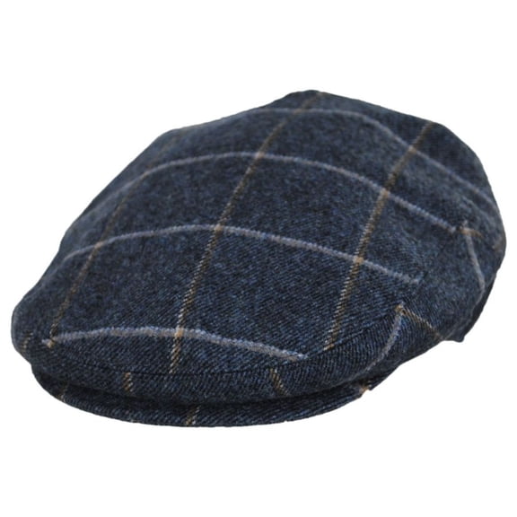 Gaslamp Windowpane Plaid Wool Blend Ivy Cap - S - Denim Blue
