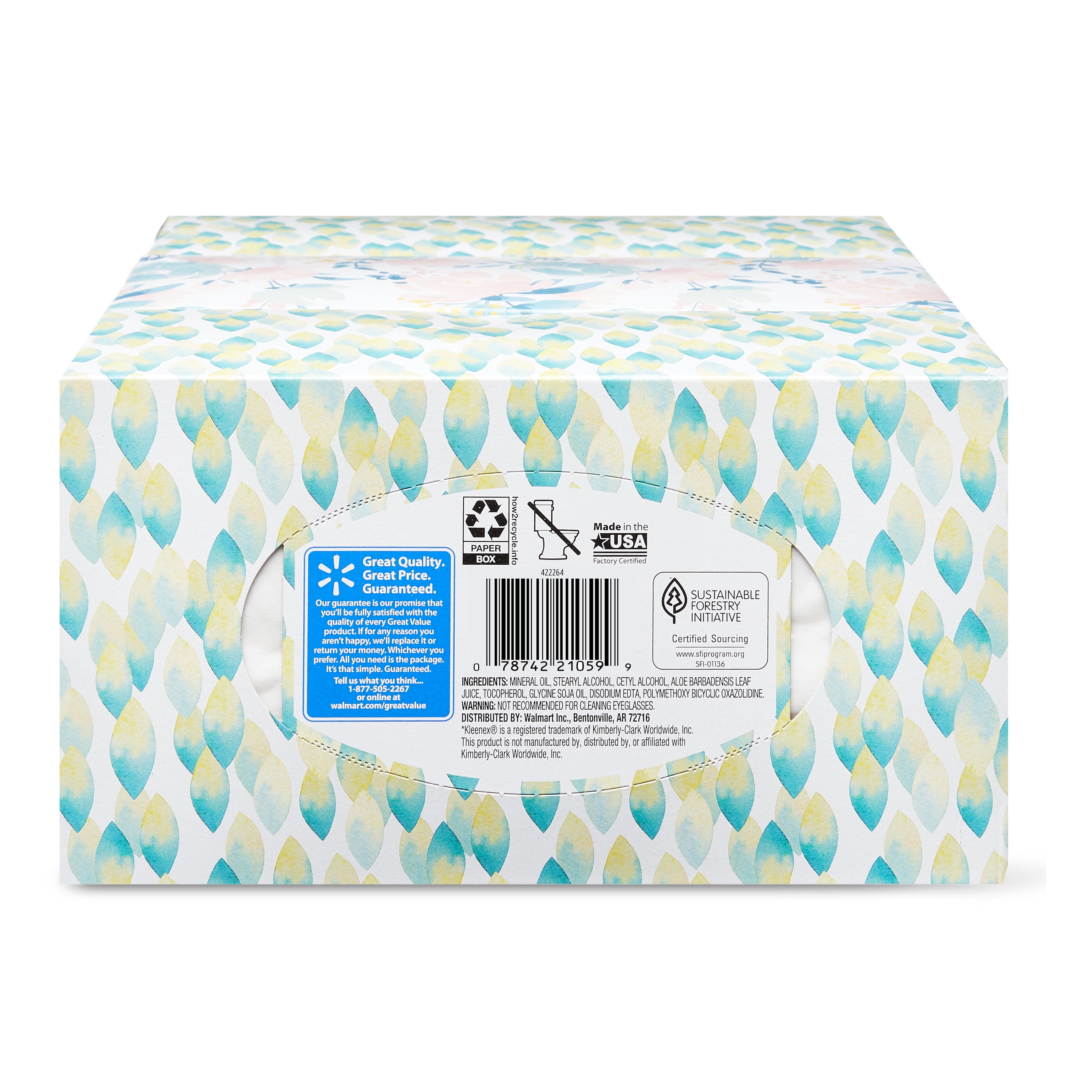Great Value Lotion Soothing Facial Tissues, 3 Flat Boxes (360 Total Tissues)
