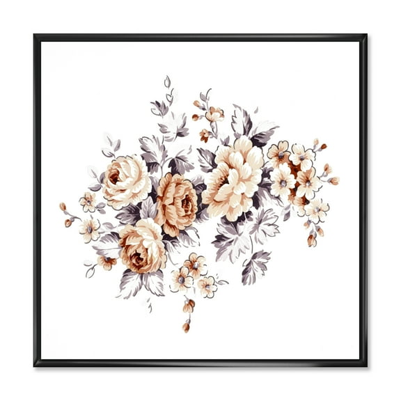 Designart 'Pink Wild Roses With Monochrome Leaves' Traditional Framed Canvas Wall Art Print