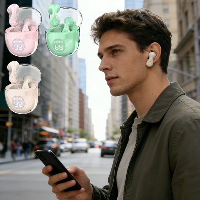 Sentmoon Écouteurs à Réduction de Bruit Écouteurs Écouteurs Sans Fil Étui de Chargement Transparent Oreille Sport Écouteurs Bluetooth
