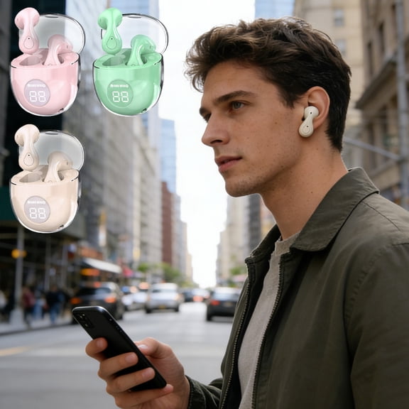AZXY In-Ear Bluetooth Earbuds, Transparent Charging Case, LED Digital Display, Long Battery Life, Noise Cancelling, Stereo Sound, Comfortable for Sports, Commute, Green