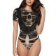 thumbnail image 1 of Balery Cyber Skeleton With Tattoos Body de cuello redondo de manga corta para mujer Tops de manga corta Tops básicos-Small, 1 of 7